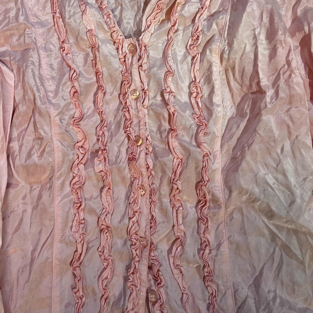 Pink Ruffled Button-Up Blouse - Picture 2 of 3